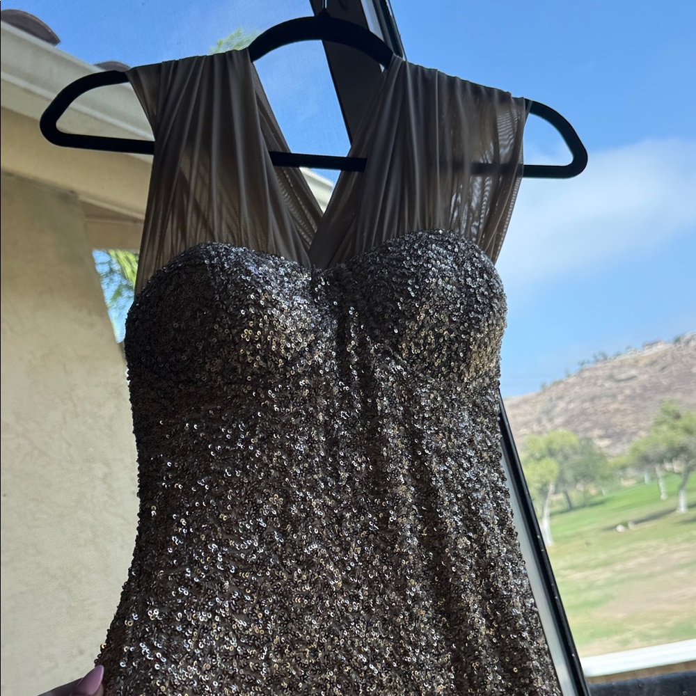Gold Sequin Halter Evening Gown - Picture 4 of 7